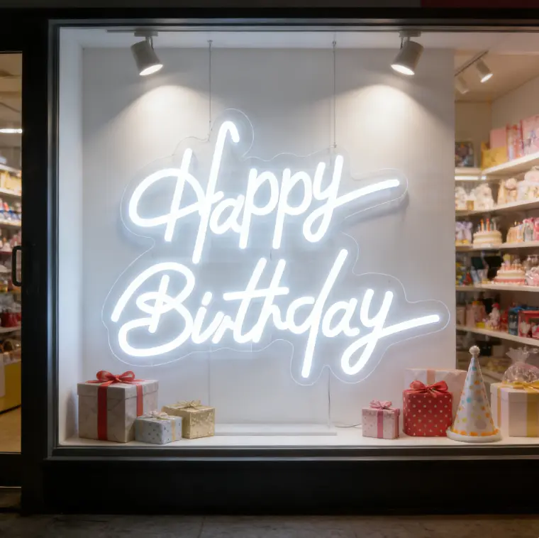 Happy Birthday Sign Ideal For Wall Decor And Party Decorations Perfect For Birthday Parties Happy Birthday Sign For Backdrop  Light-Up Sign Led Neon Sign With Dimmable Switch Usb-Powered (White)