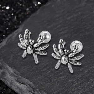 GTHIC Dark Scary Spider Stainless Steel Animal Earrings Fashion Accessories for Men Daily Wear
