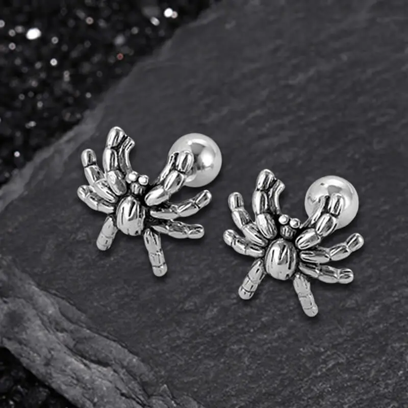 GTHIC Dark Scary Spider Stainless Steel Stud Earrings Jewelry, Men's Earrings, Fashion Daily Wear Accessories