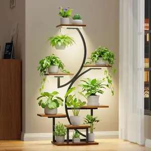 POZILAN Plant Stand Indoor with Grow Lights, 7 Tiered Plant Shelf Indoor, 44" Corner Plant Stands for Indoor Plants, Tall Plant Flower Display Shelf, S-Shaped Plant Rack for Home, Living Room