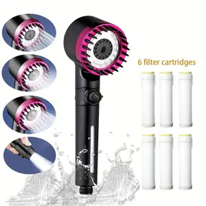 Hard Water Filter Pressure Shower Head with Pause Switch, Spa Massage Spray, Bathroom Gym Travel Use, Anti-Calcium Design, 6 Replacement Filters, Handheld Filter Showerhead, Handheld Shower Wand
