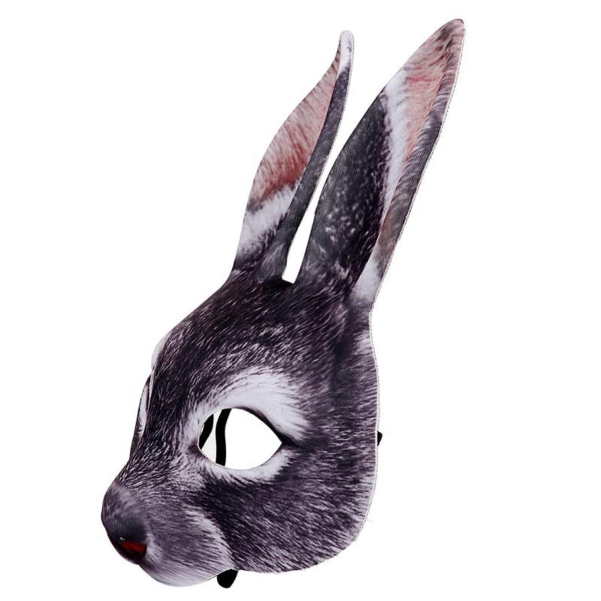 3D Realistic Half Face Bunny Rabbit Mask, Horror Black Animal Ear Mask, Halloween Easter Mardi Gras Cosplay Costume Accessory, Adult Masquerade Party Prop for Carnival Birthday Game Adjustable Waist Tightener Clip Handmade Resin Craft Mask confetti eggs