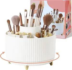 360° Rotate Makeup Brush Holder Organizer White Lightweight Smooth for Vanity Desktop Bathroom Ideal for Makeup Organization Skincare Storage Box Gift