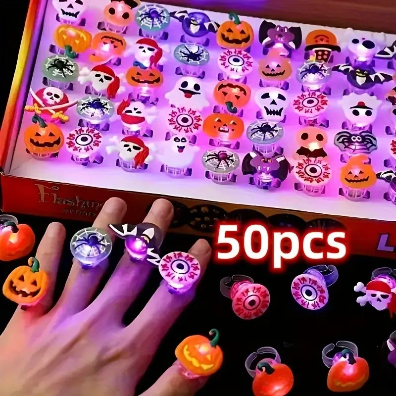Halloween Glow Ring Pumpkin Ghost Skull Party Gift Random Color Halloween Christmas Home Decor Horror Props Supplies Halloween Gifts