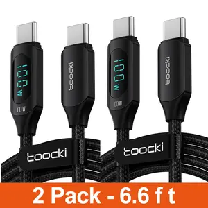 Toocki 100W USB-C to USB-C Cable with LED Display Fast Charging 6.6ft 2-Pack for iPhone 15 Pro Max MacBook iPad Galaxy Samsung & More Devices