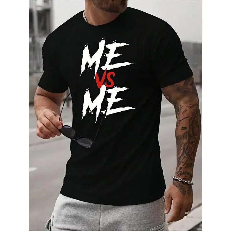 "ME VS ME" Motivational Graphic Tee, Unisex 100% Cotton Short Sleeve T-Shirt, Inspirational Self-Challenge Top for Men & Women