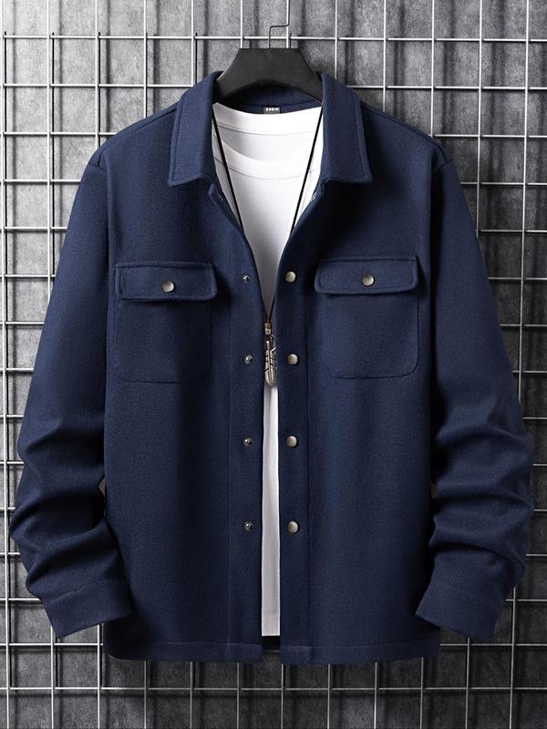 Men's Casual Shirt Jacket Coat with Button Front Closure, Spring & Fall Fashion, Fitted Warm Outerwear for Any Occasion
