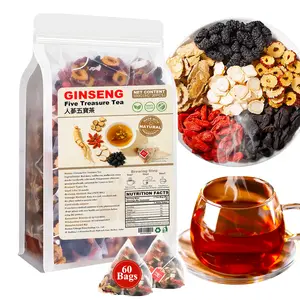 Daily Liver Detox Tea – Organic Ginseng Five Treasure Blend with Goji, Red Dates & Mulberry – Support Detox & Metabolism (60 Bags) Natural Antioxidant Herbal Beverage