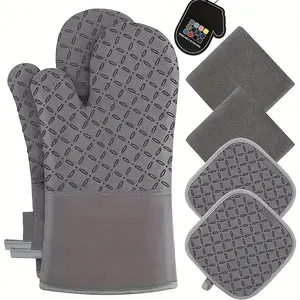 6-piece set of oven gloves and baking tray holder/1 oven glove, kitchen oven glove, high temperature resistant oven glove and baking tray holder, with anti slip surface, used for cooking, Mother's Day gift