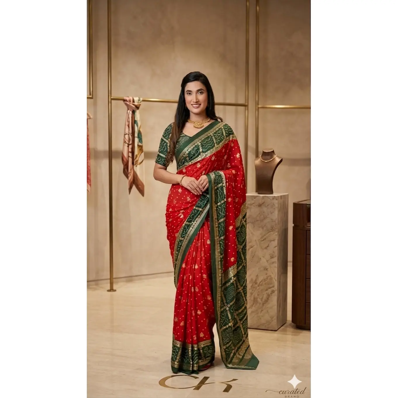 Designer Georgette Bandhani Saree – Ready Blouse | Sizes 32–44