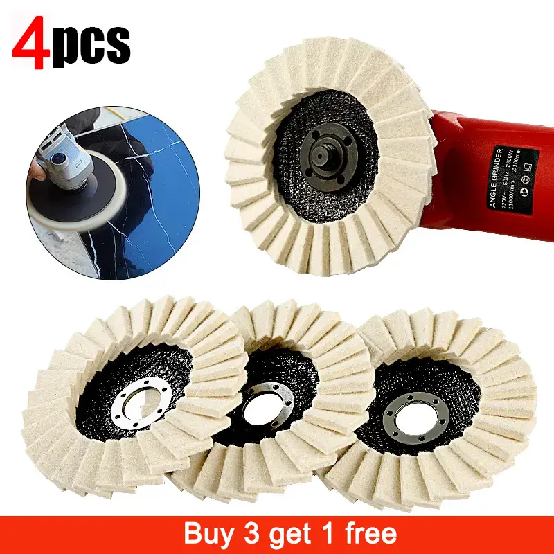 【Buy 3 get 1 free】4PCS 5inch Wool Polishing Wheels Buffing Pads AngleGrinder Accessories Grinding Disc for Metal GlassCeramic Polishing