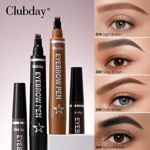 Clubday 4-In-1 Microblading Pen, 4 Colors Eyebrow Pencil with 4-Prong Tip, Natural Hair Strokes, Waterproof & Long-Lasting, Eyebrow Products