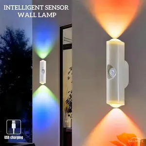 RGB Gradient Dimmable Wall Light Smart LED Night Lamp with Motion Sensor USB Rechargeable for Living Room Bedroom Hallway