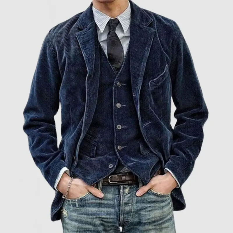 Men's Assorted Colors Corduroy 2-Piece Blazer & Vest Set | Soft Comfortable Premium Fabric | Slim Fit Vintage Casual Style | Versatile Daily Business Occasion Mens Stylish Outfit Essentials Double-Breasted prince charming for prom