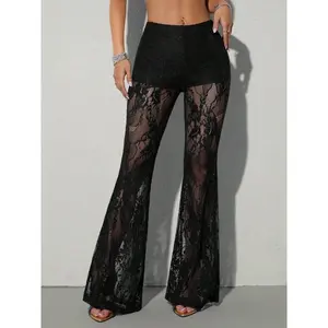 Women’s Form-Fitting Lace Sexy Bell-Bottom Pants, Stylish and Comfortable High-Waist Design, Perfect for Casual and Party Wear GARMENTARY