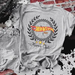 Mama Shirt - Hot and Tired Moms Club Bleached Shirt Comfy Unisex Jersey Top Casual Vintage Style Short Sleeve Crew Neck Medium Length