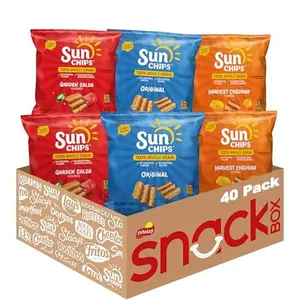 SunChips Whole Grain Chips, Variety Pack, 1 oz Bags, Pack of 40, No Artificial Flavors, Colors