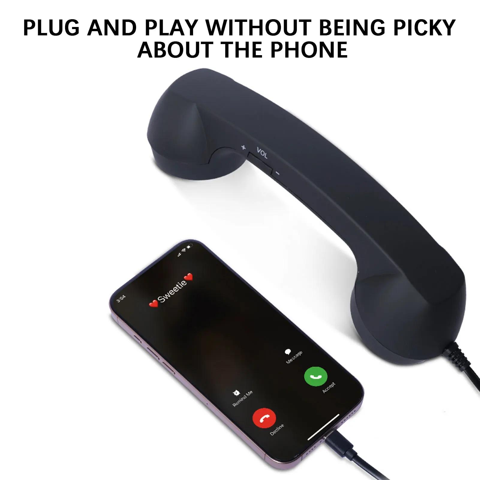 Retro Type-C Phone Handset Vintage Telephone Receiver Wired Anti-Radiation Clear HD Calls Plug & Play Mobile Phone Call Accessory