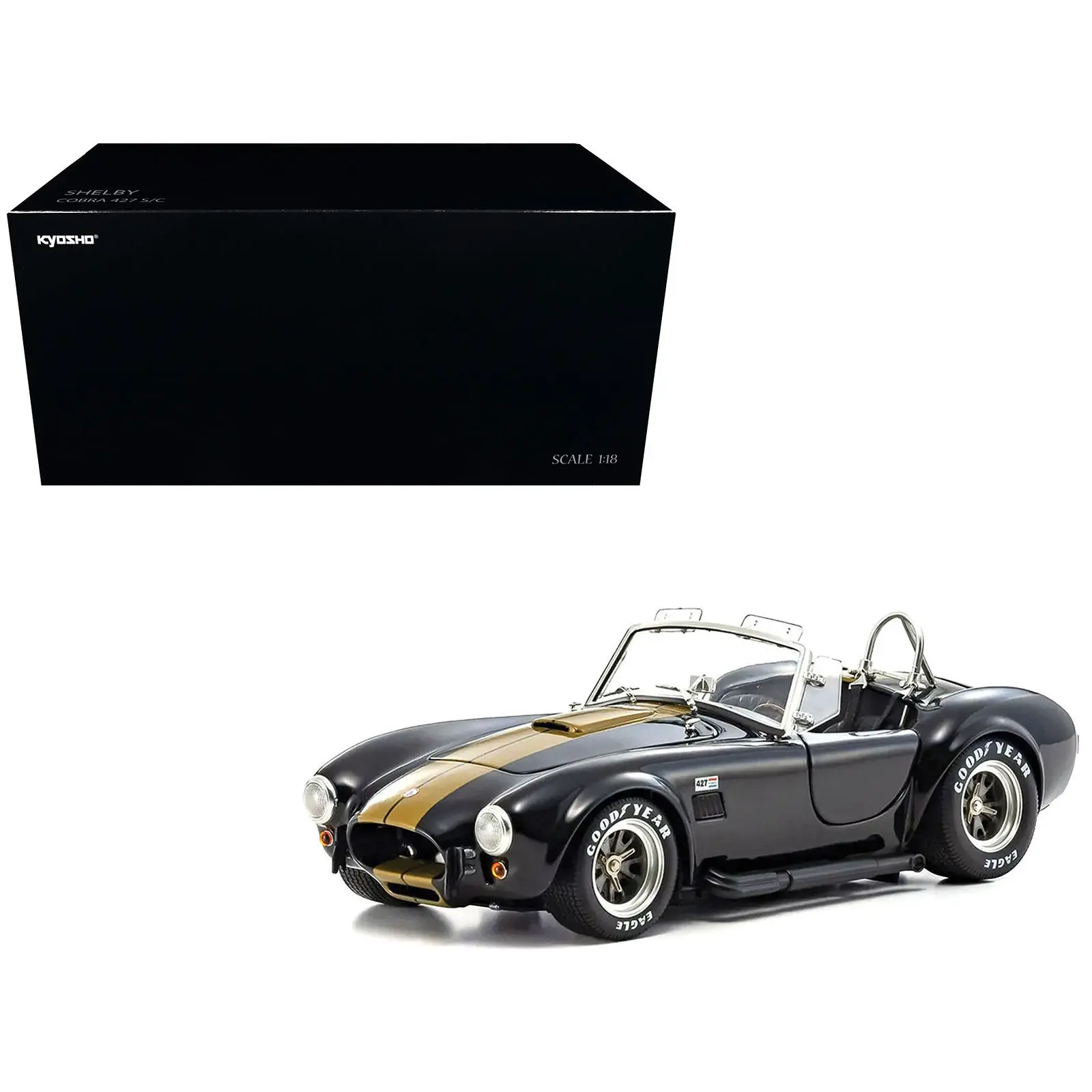 Shelby Cobra 427 S/C Black with Gold Stripes 1/18 Diecast Model Car by Kyosho