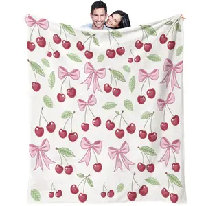 Luxury Custom Flannel Blanket with Bow Design, Soft Polyester Material, Multi-Purpose Use, Perfect Gift for Friends & Family