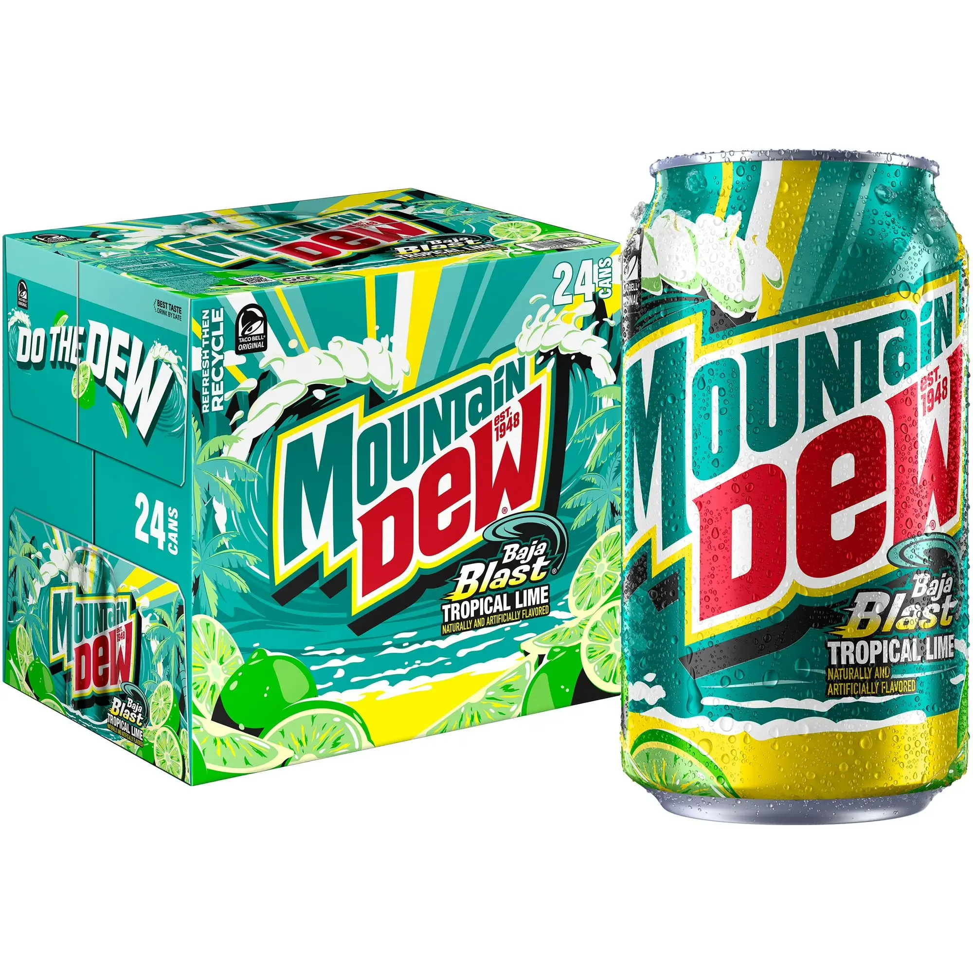 Mountain Dew Baja Blast Tropical Lime Soda Pop, 12 oz 24 pack Cans Mountain Dew Baja Blast Tropical Lime Soda Pop, 12 oz 24 pack Cans