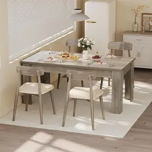 63" Gray Farmhouse Dining Table for 4-6, Large Wooden Rectangular Dinner Table for Apartment or Small Space