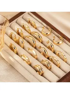 Light Luxury Geometric Stainless Steel Earrings for Women, Trendy High-End Sense Plated Hoop Earrings, Versatile Jewelry