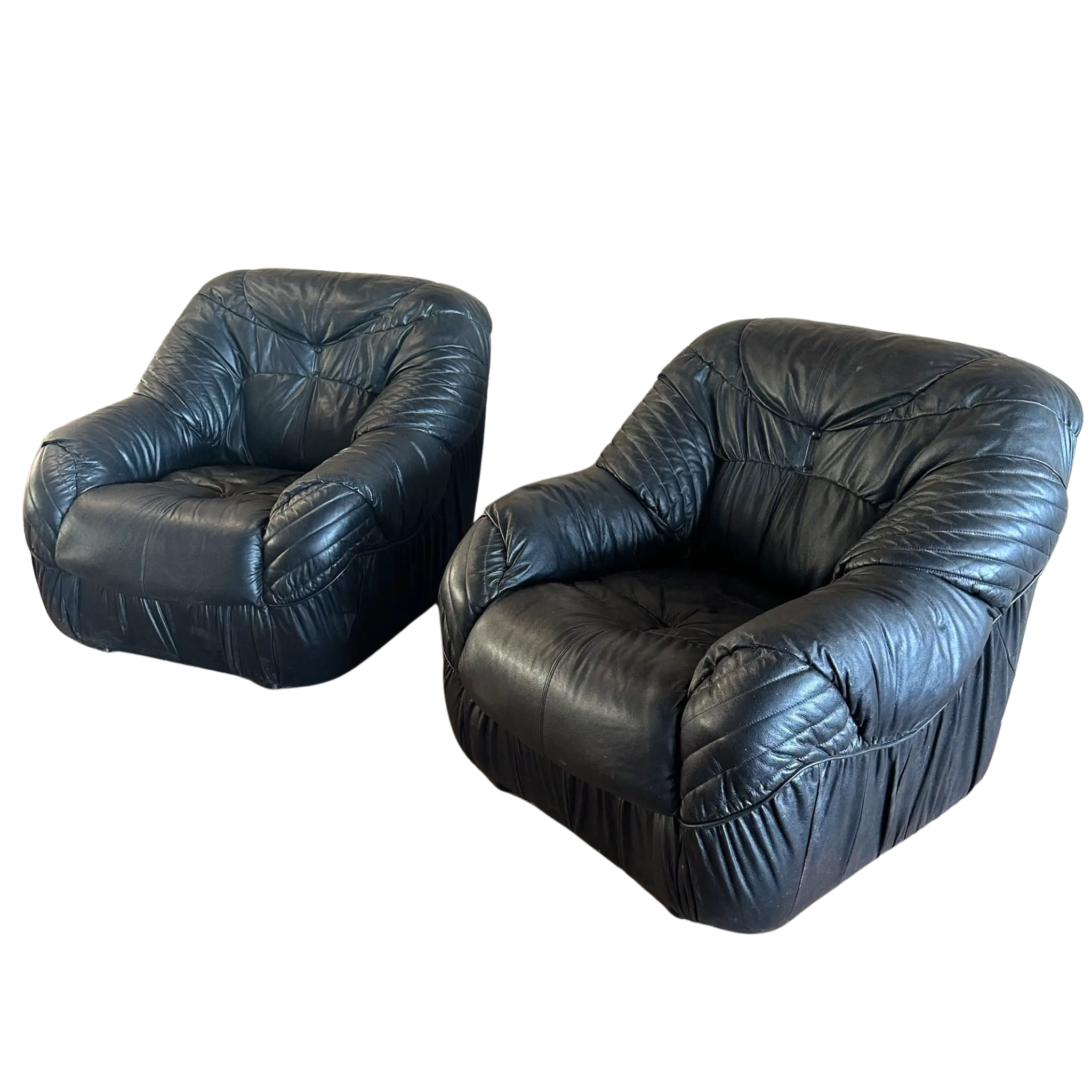Pair of Vintage Italian Black Leather Chairs