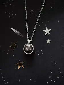 Small Round Meteorite Pendant Necklace in Matte Brushed Silver with Authentic Meteorite