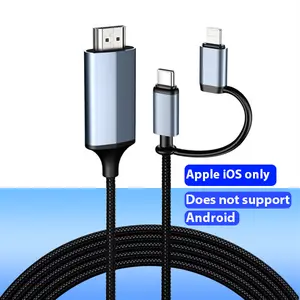 2-in-1 Lightning & Type C to HDMI Cable [6FT], HDMI Cable for iPhone, Dual Interface for All iPhones (16/15/14/13/Pro/Max) & iPad Pro/Air,1080P HD, Sync Video and Sound, Not for Laptops or Android phones