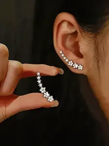 Elegant Luxury Flower Design Rhinestone Accents Earrings, Women's Wedding Jewelry, Perfect for Daily Gatherings, Birthday Gift, Valentine's Day Present