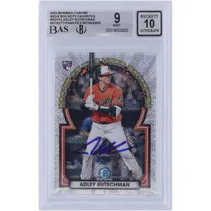 Adley Rutschman Baltimore Orioles Autographed 2023 Bowman Chrome Mega Box ROTY Favorites #ROYF-4 Beckett Fanatics Witnessed Authenticated 9/10 Rookie Card - Fanatics Authentic Certified