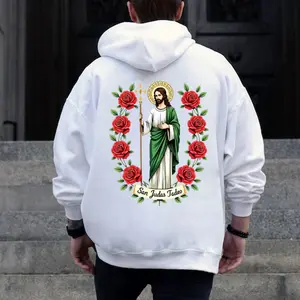 San Judas Tadeo Hoodie – Saint Jude Religious Graphic Pullover, Catholic Faith Hoodie with Roses, Spiritual Devotion Sweatshirt, Unisex Casual Outfit
