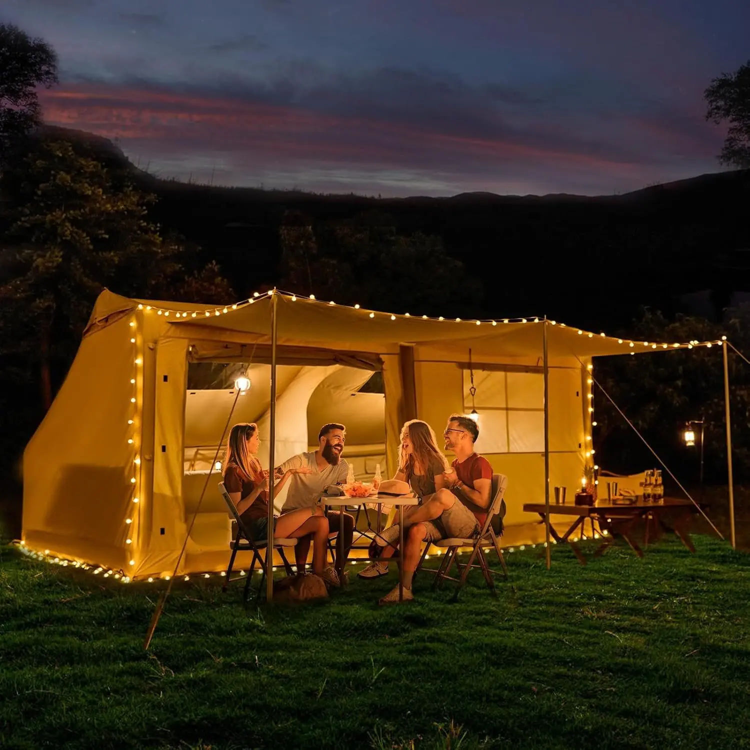 OYEROL Inflatable Tent for 4-10 People with Extended Canopy, Easy Setup Camping Tent, Enhanced Oxford, Glamping Cabin Featuring Mesh Windows & Pump, 1-2 Rooms, Suitable for All Seasons