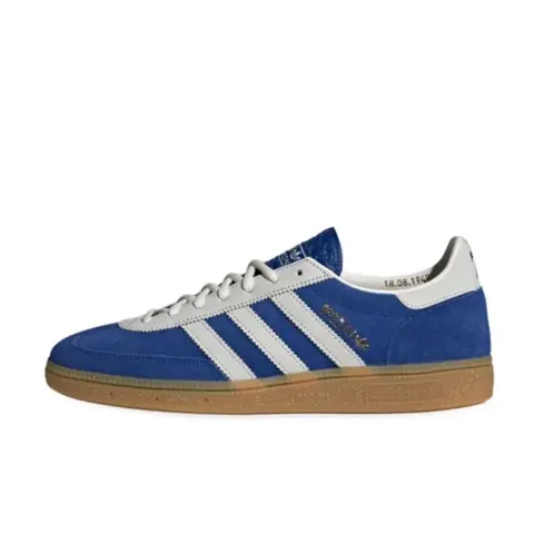 Adidas Men's Handball Spezial 75th Anniversary Premium Suede Athletic Trainers - Collegiate Royal, Stripes, Closed Casual Walking Sports Shoes, Removable Insole, Classic Detailing, True Size Fit, Relaxed Build