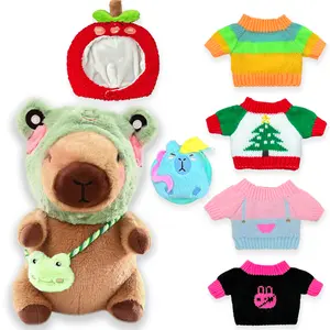 8/9/10 Pcs Dress-Up Set for 10.2" Capybara Plush, Cute huggable Stuffed Animal soft fluffy material plushie Toy with Clothes & Accessories, Perfect Girls Birthday Gifts Age 8-10, Kawaii Capybara Stuffed Animal for Imaginative Play baby kids
