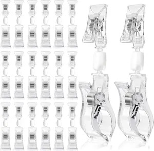 20 Pieces Double Sided Sign Clip, Clear Retail Merchandising Signs Display Tags,Plastic Adjustable Clip Sign Holder Stand,Rotating Swivel Sign Tag for Label, Clothing, Business Cards, Retail wanyishun