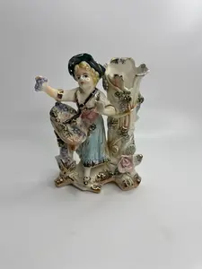 Vintage Ceramic Figurine Planter of Woman with Flowers and Fruit Basket JAPAN