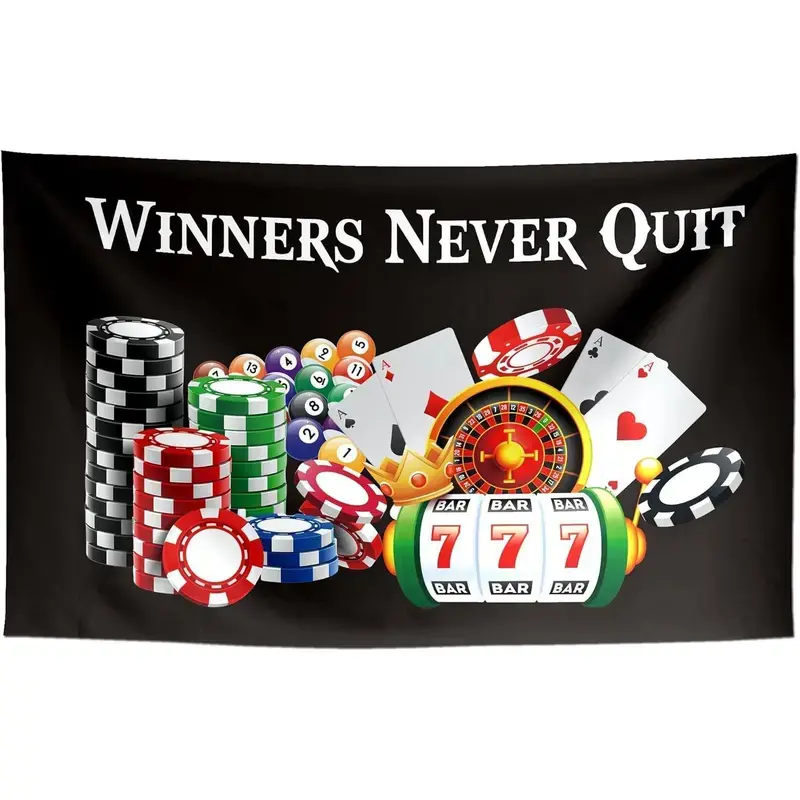 Winners Never Quit Funny Flags Meme Cool Flags Banner 3x5 ft Room Guys College Dorm Bedroom Man Cave Girls Wall Decor Outdoor Indoor Hilarious Flag Black, Two Copper Grommets Decoration Party