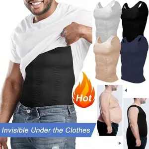 Men Compression Shirts Tummy Control Gynecomastia Shapewear Seamless Moobs Undershirt Body Shaper Vest