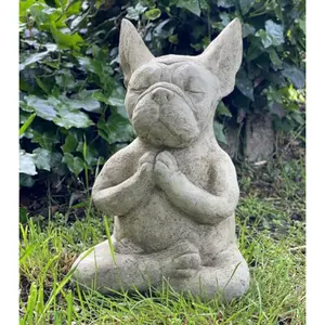 Meditation Buddha Bull Terrier Statue, Cute Fun Zen Animal Desktop Decoration, Home Garden Yard Lawn Porch Decor, Garden Ornament Gift