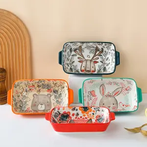 Creative Cute Cartoon Ceramic Baking Dish Set Dinnerware, Microwave Safe, Oven & Dishwasher Friendly, Dessert Bowl, Fruit Bowl, Salad Bowl, Christmas Gift
