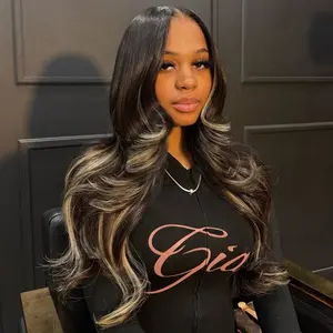New Arrivals 13x6 Ombre Black to Balayage Highlights Lace Front Human Hair Wig 210% Density Loose Body Wave Black to Ash Blonde Highlight Tone Wig Custom Hd Lace Wig Pre Plucked for Any Occasions