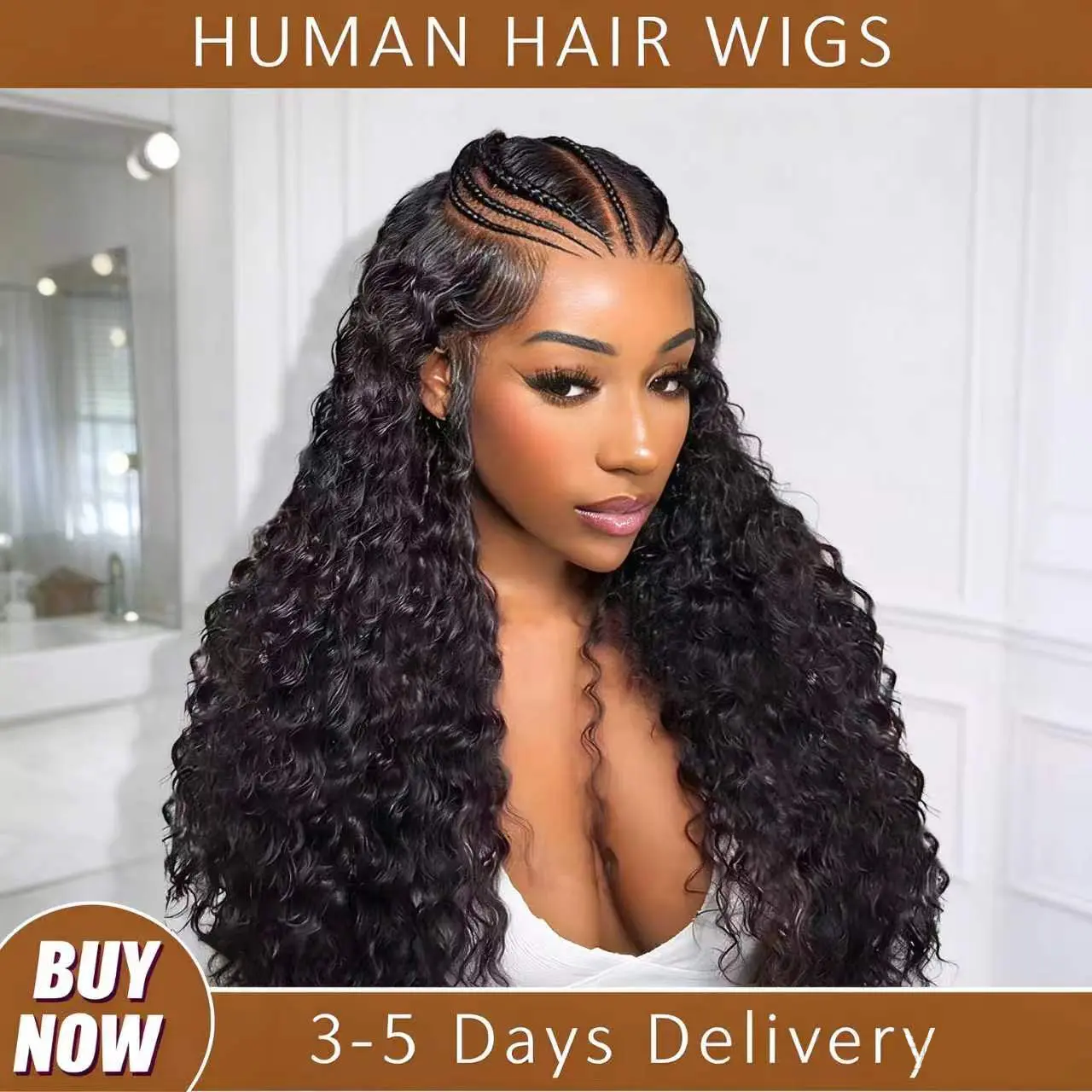 PearlWigHair 100% Human Hair Deep Wave Lace Front Wig for Females - 13x4 HD Lace, 220% Density, Natural Black, Thick, Seamless Edge, Voluminous, Glueless Human Hair Frontal Wig