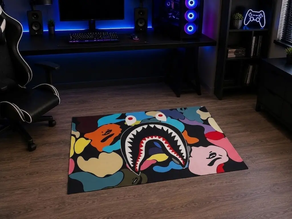Hypebeast Area DOORMAT, Streetwear Gaming Room DOORMAT, Colorful Shark Carpet, Small Bedroom DOORMAT, Urban Home Decor DOORMAT