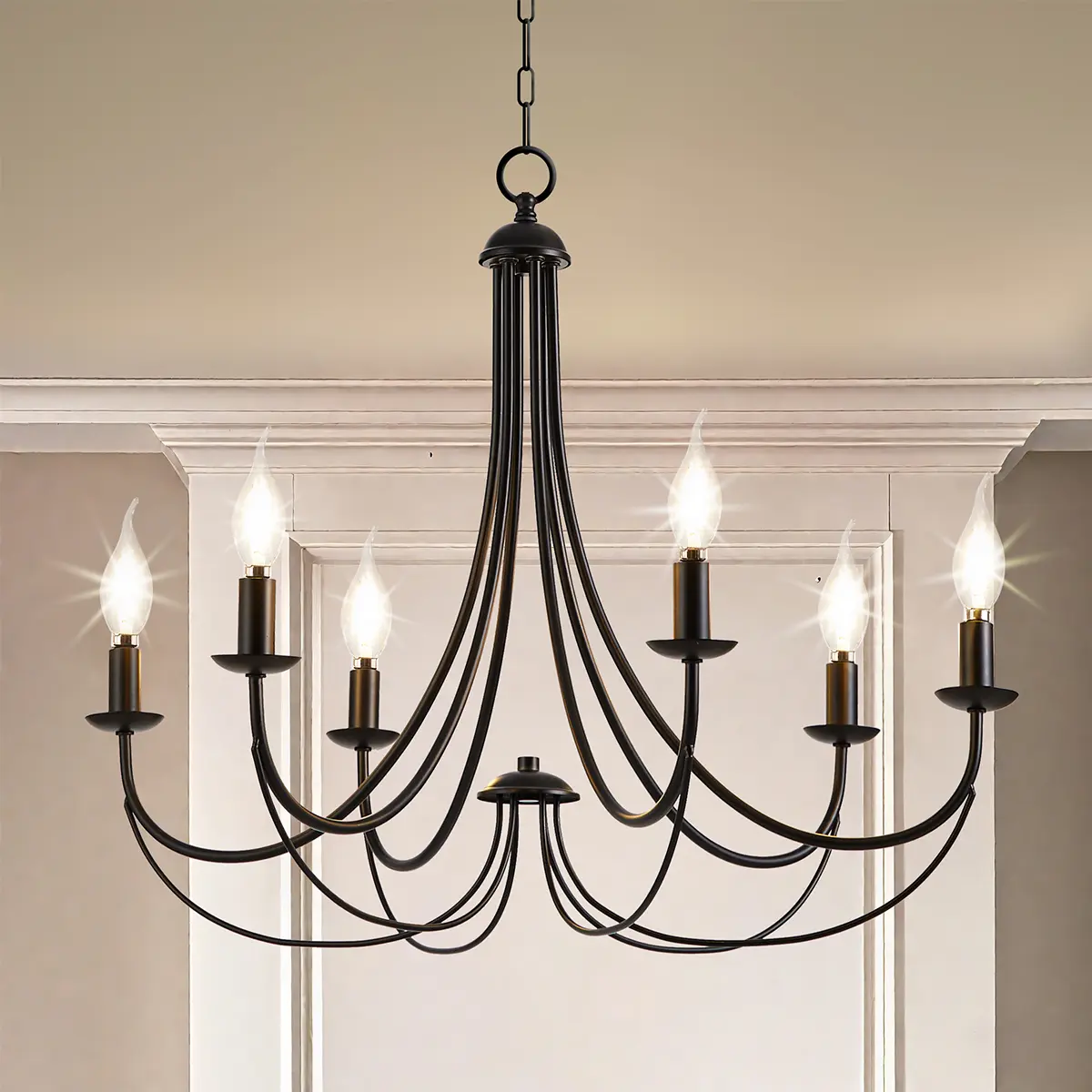Vintage Black 6-Light Dimmable Chandelier with Detailed Manual, Suitable for 2-3 Indoor Spaces (Home Improvement Lighting Fixture)