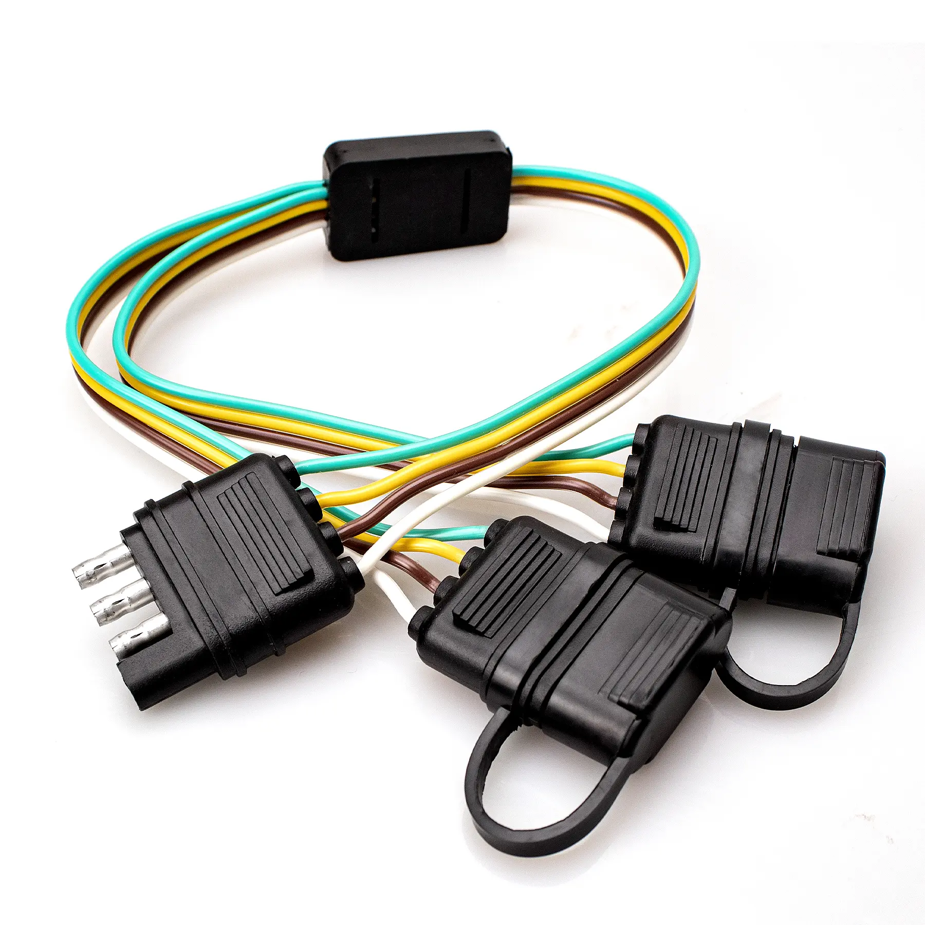 4 Way Flat Y-Splitter Plug Universal 4 Pin Plug & Play Adapter with Extension Harness for LED Tailgate Light Bar and Trailer Lights