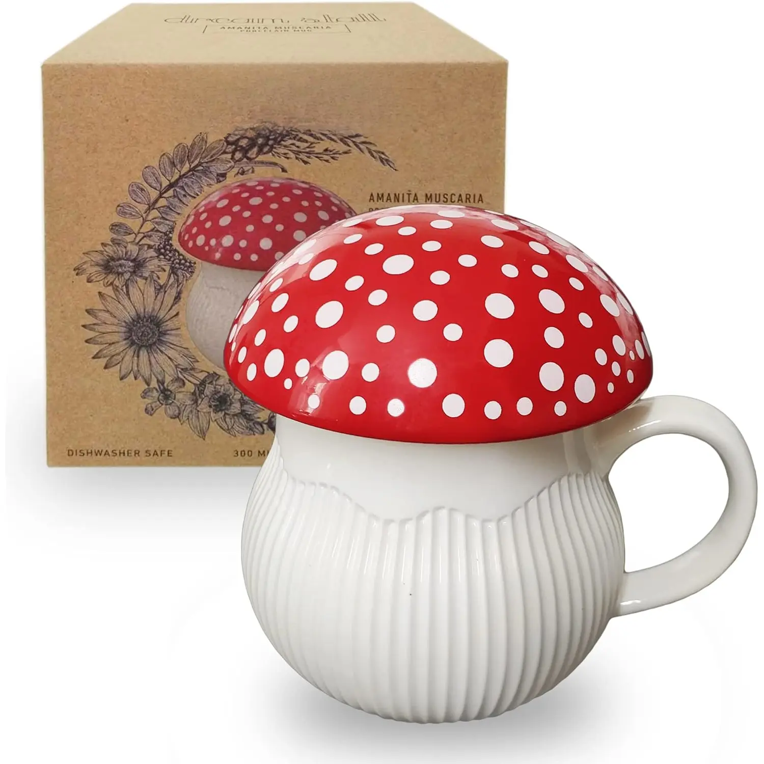 Mushroom Mug with Lid Stoneware Coffee Cup with Decorative  Box (Red), Cottagecore Aesthetic Decor