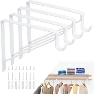 4 Pack Closet Rod Brackets, Heavy Duty Closet Shelf & Rod Brackets White Closet Rod Holders for 1-3/8” Dia Rod, 10.8” x 10.8” Closet Rod Support Bracket
