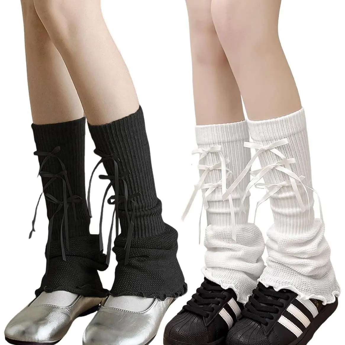 Womens Y2k Knit Leg Warmers Harajuku Japanese Long Boot Socks Kawaii Lolita Winter Leg Cover